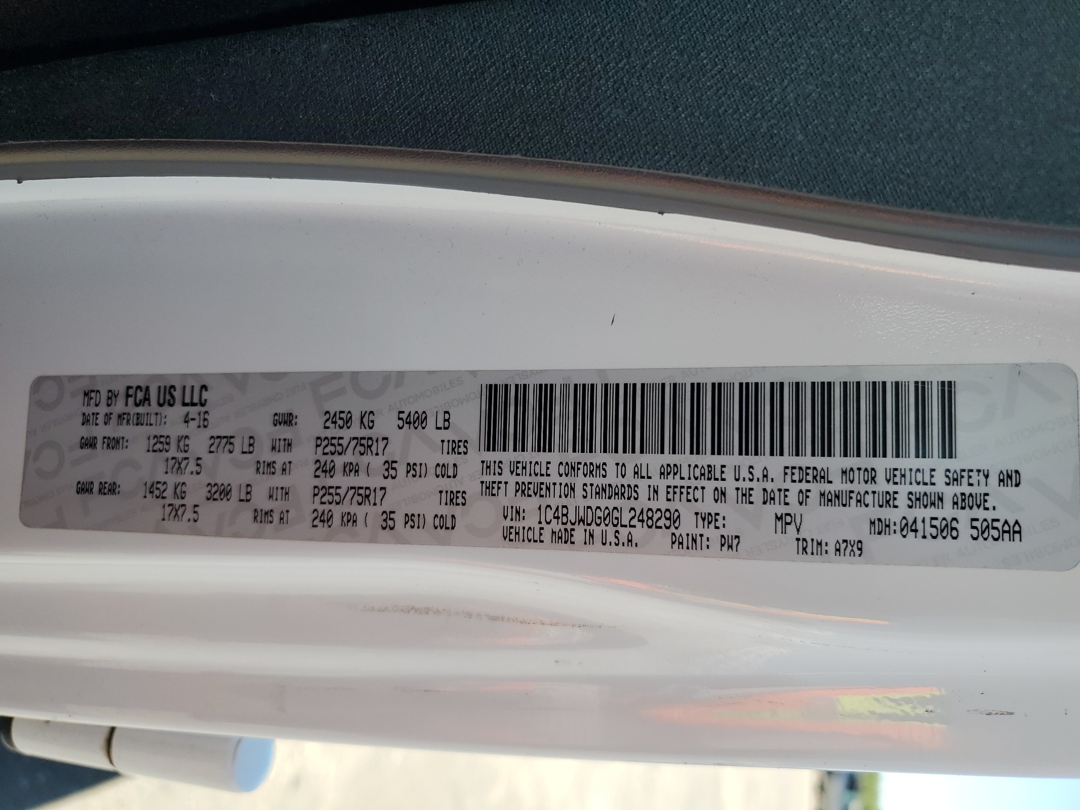 1C4BJWDG0GL248290 2016 Jeep Wrangler Unlimited Sport