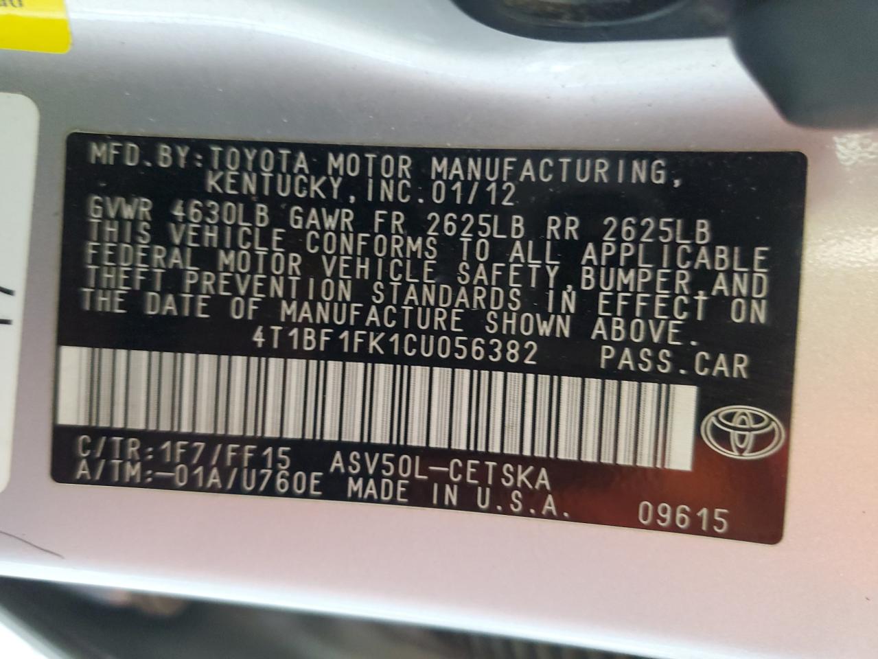 4T1BF1FK1CU056382 2012 Toyota Camry Base