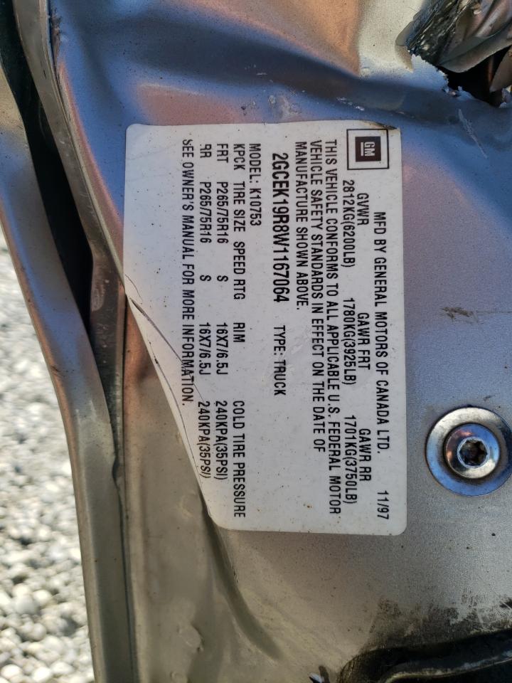 1998 Chevrolet Gmt-400 K1500 VIN: 2GCEK19R8W1167064 Lot: 59551514