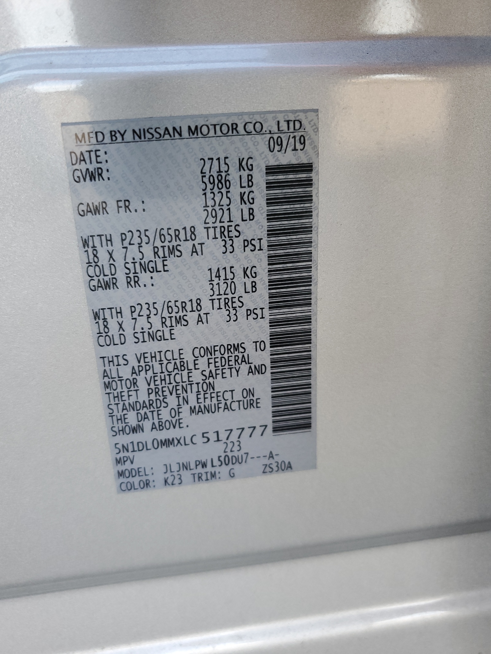 5N1DL0MMXLC517777 2020 Infiniti Qx60 Luxe