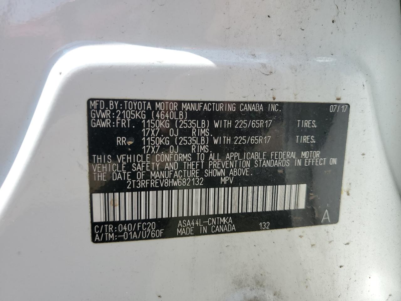 2017 Toyota Rav4 Xle VIN: 2T3RFREV8HW682132 Lot: 57946074