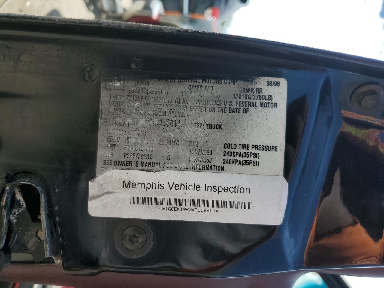 1999 Chevrolet Gmt-400 K1500 VIN: 1GCEK19R0XR116814 Lot: 59334914