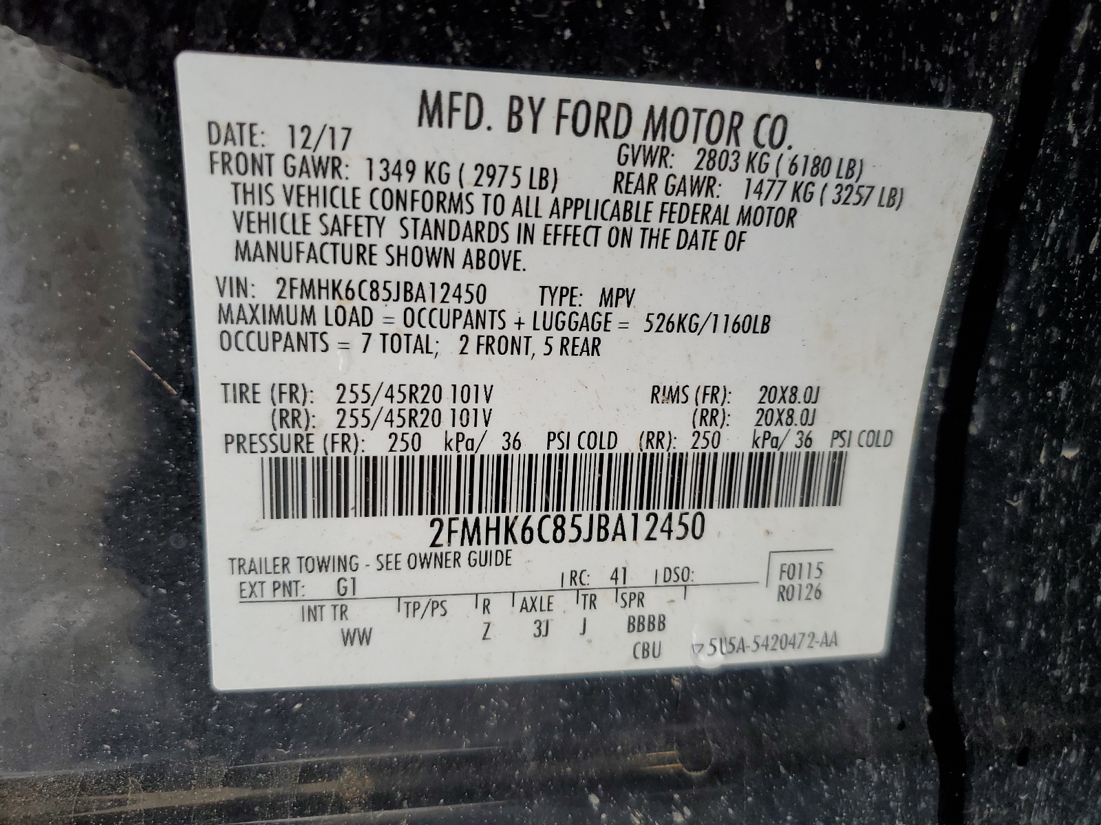 2FMHK6C85JBA12450 2018 Ford Flex Sel