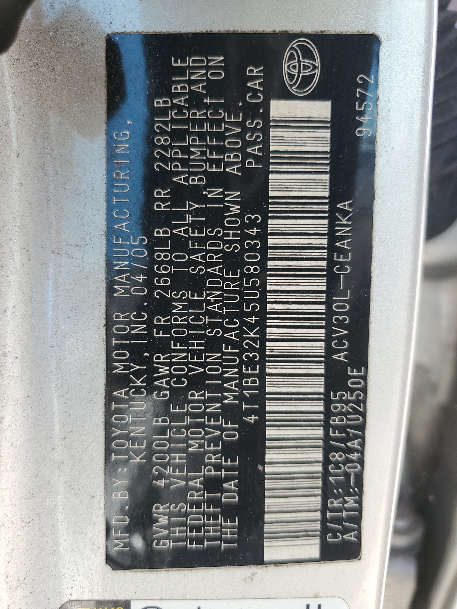 4T1BE32K45U580343 2005 Toyota Camry Le