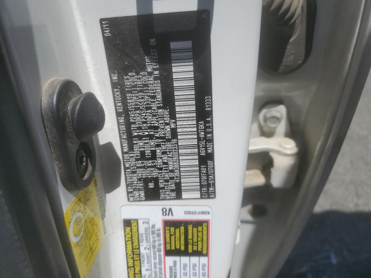 2011 Toyota Venza VIN: 4T3BA3BB2BU023316 Lot: 60958464