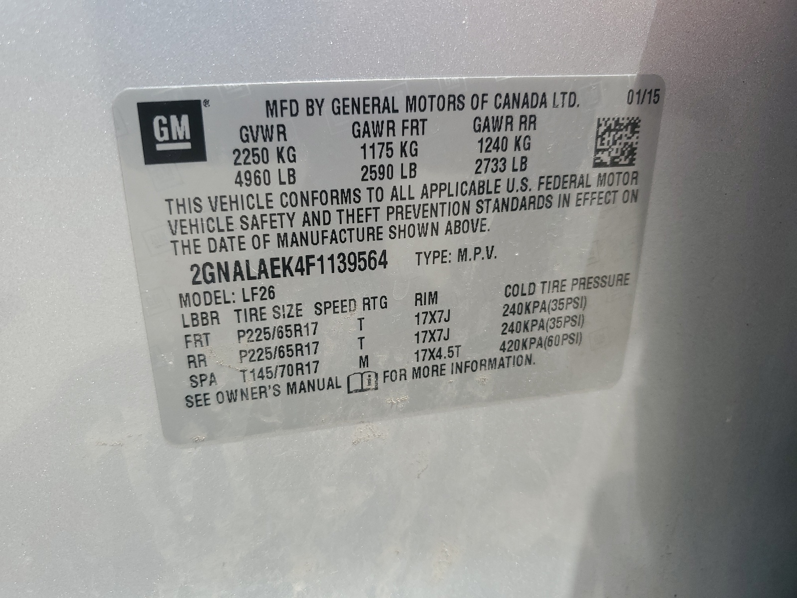 2GNALAEK4F1139564 2015 Chevrolet Equinox Ls