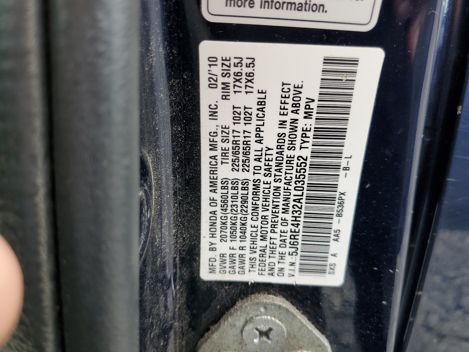 5J6RE4H32AL035552 2010 Honda Cr-V Lx