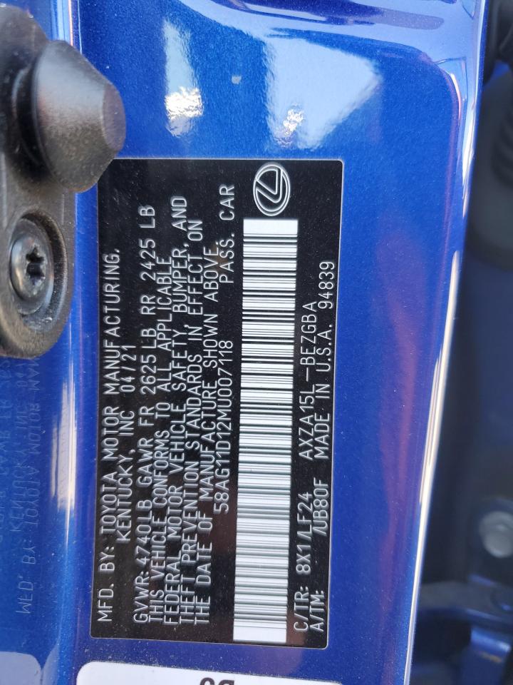 2021 Lexus Es 250 Base VIN: 58AG11D12MU007118 Lot: 58766784