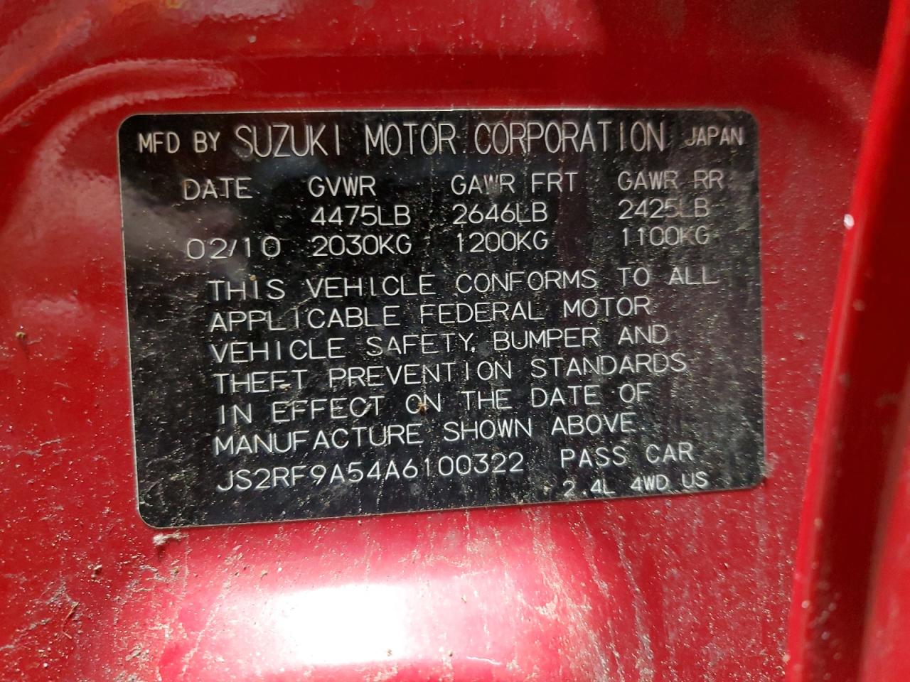 JS2RF9A54A6100322 2010 Suzuki Kizashi Gts