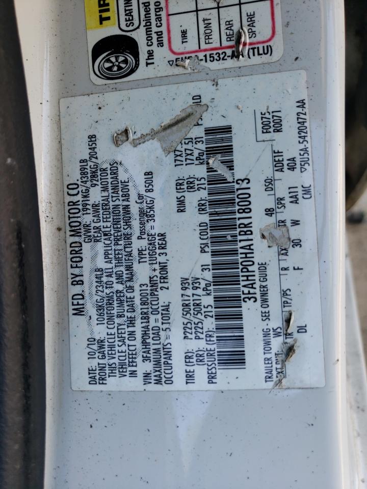 2011 Ford Fusion Se VIN: 3FAHP0HA1BR180013 Lot: 58211724