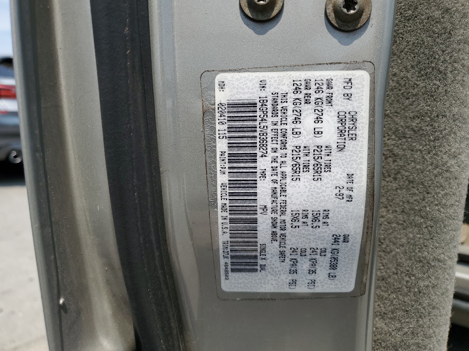 1B4GP54L5VB368274 1997 Dodge Grand Caravan Le