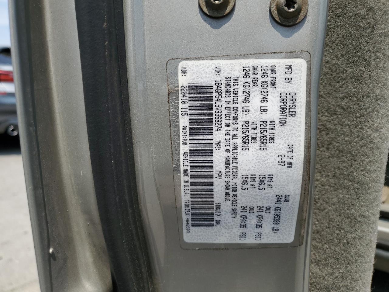 1997 Dodge Grand Caravan Le VIN: 1B4GP54L5VB368274 Lot: 59498584