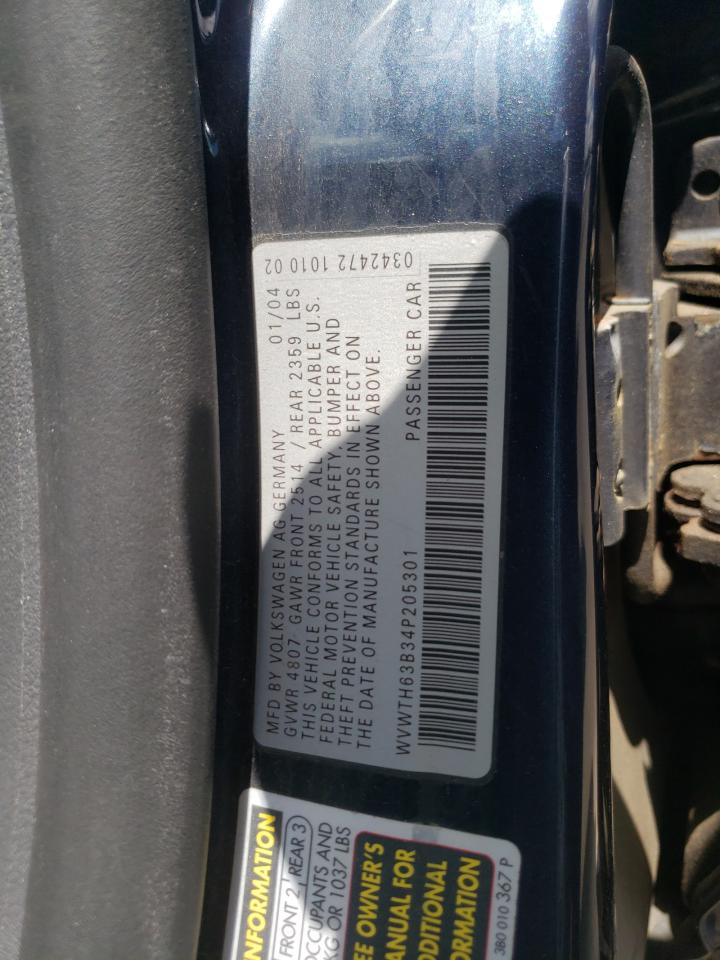 2004 Volkswagen Passat Glx 4Motion VIN: WVWTH63B34P205301 Lot: 61025324