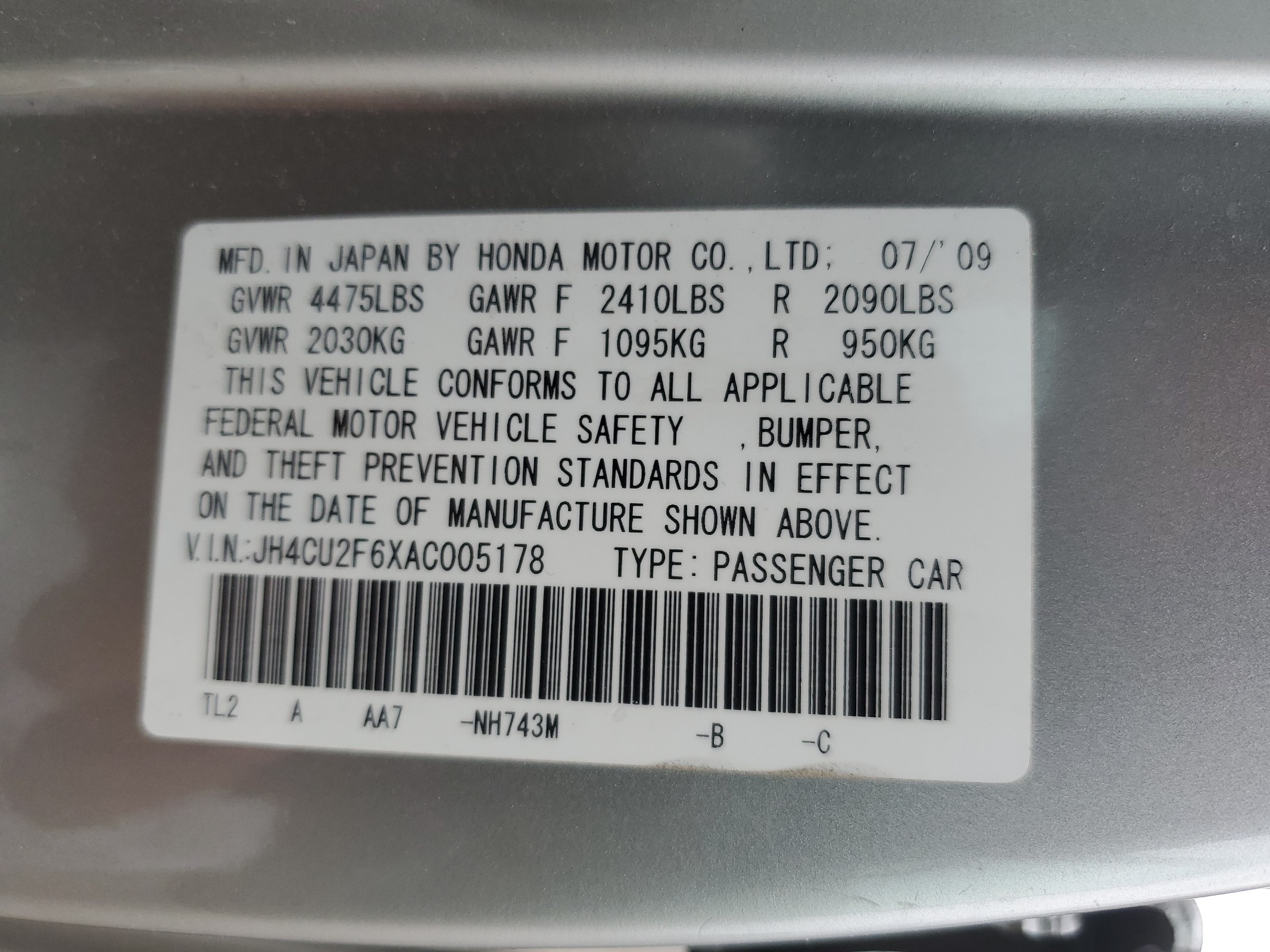 JH4CU2F6XAC005178 2010 Acura Tsx