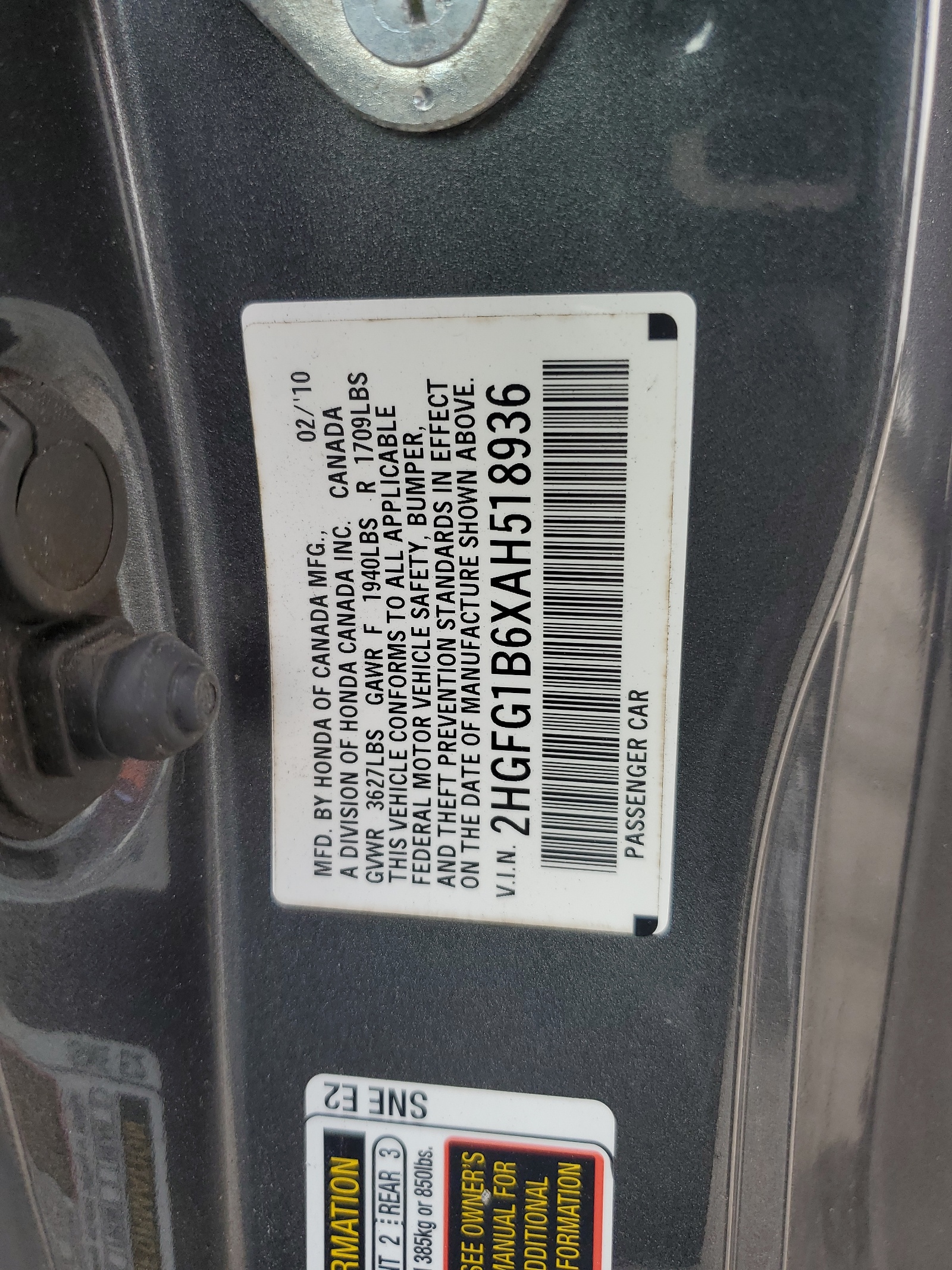 2HGFG1B6XAH518936 2010 Honda Civic Lx