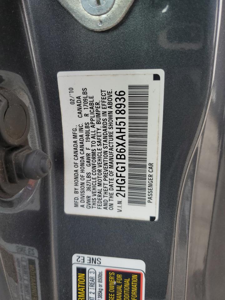 2010 Honda Civic Lx VIN: 2HGFG1B6XAH518936 Lot: 59587084