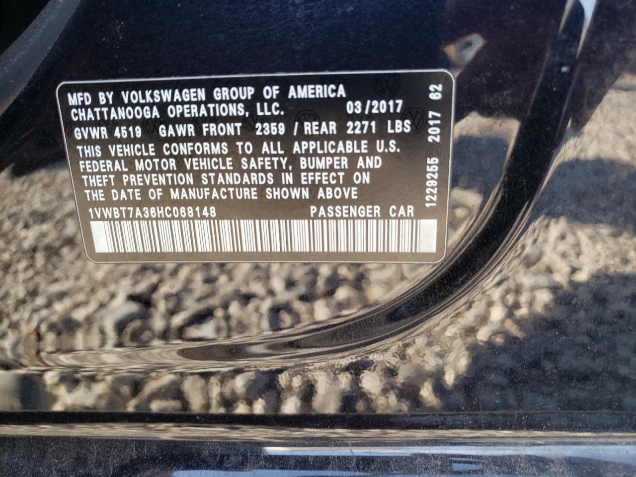 2017 Volkswagen Passat Se VIN: 1VWBT7A36HC068148 Lot: 58277124