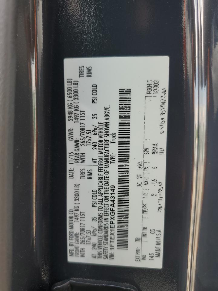 2016 Ford F150 Super Cab VIN: 1FTEX1EPXGFA43149 Lot: 61192834