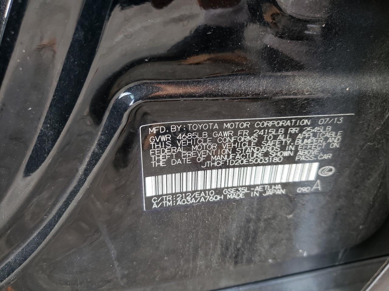 2014 Lexus Is 250 VIN: JTHCF1D20E5003180 Lot: 59911884