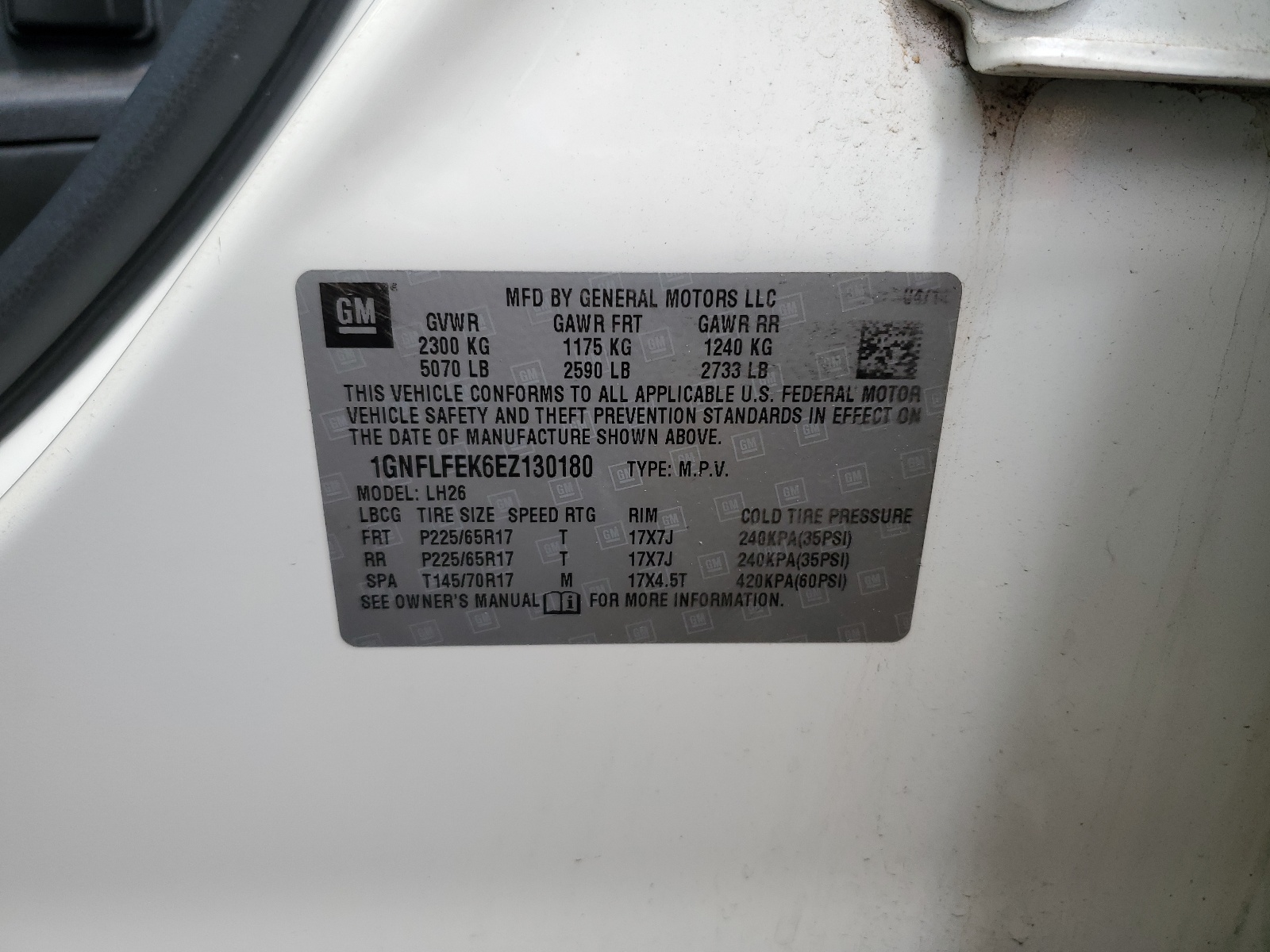 1GNFLFEK6EZ130180 2014 Chevrolet Equinox Lt