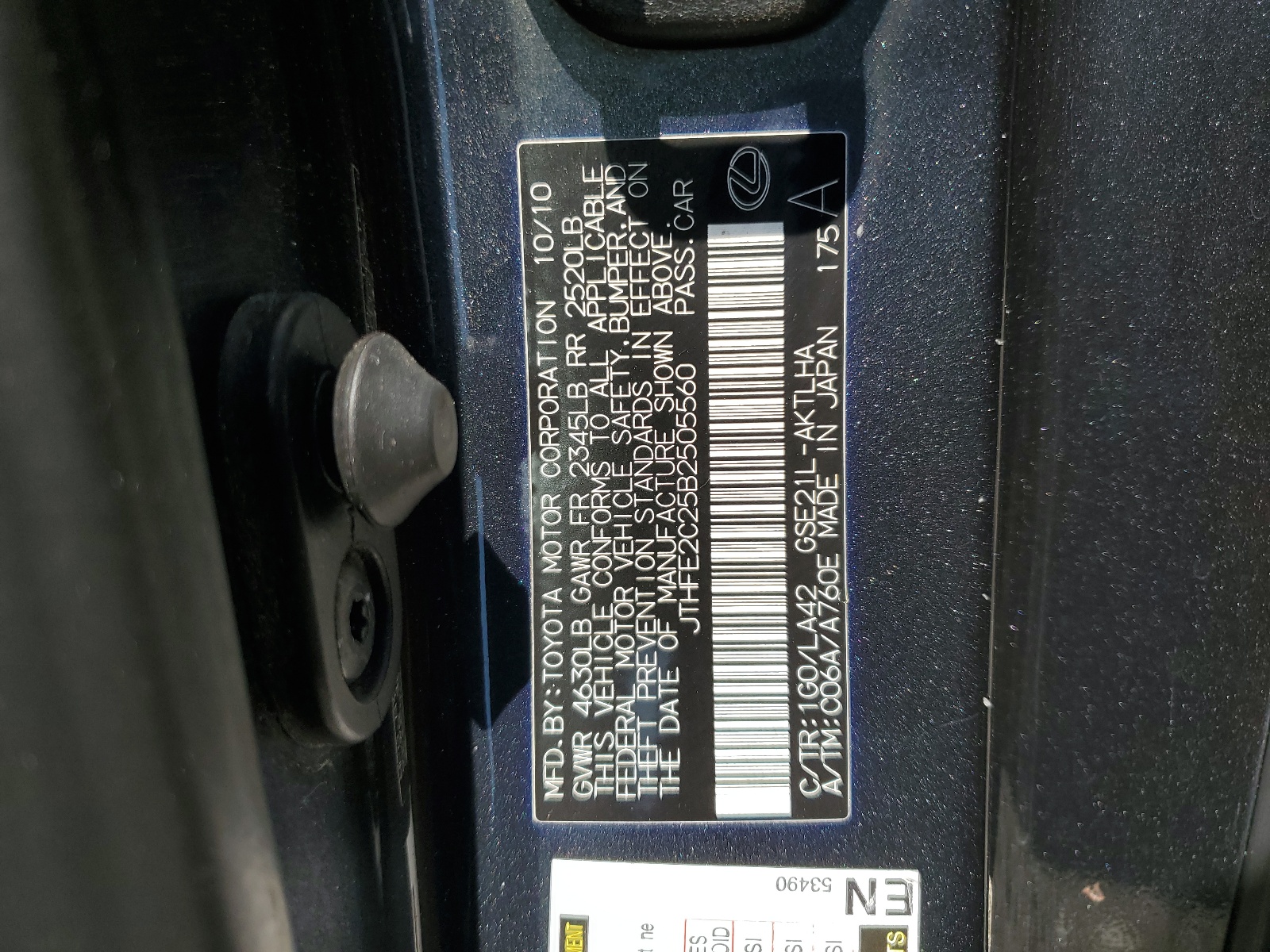 JTHFE2C25B2505560 2011 Lexus Is 350