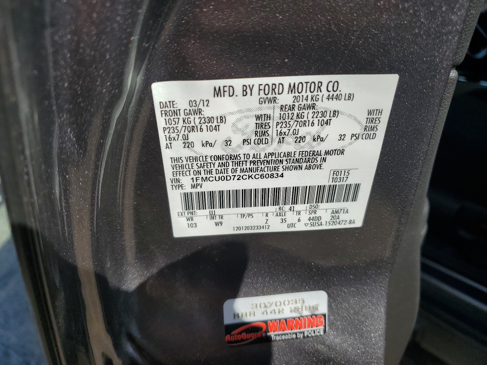 1FMCU0D72CKC60834 2012 Ford Escape Xlt