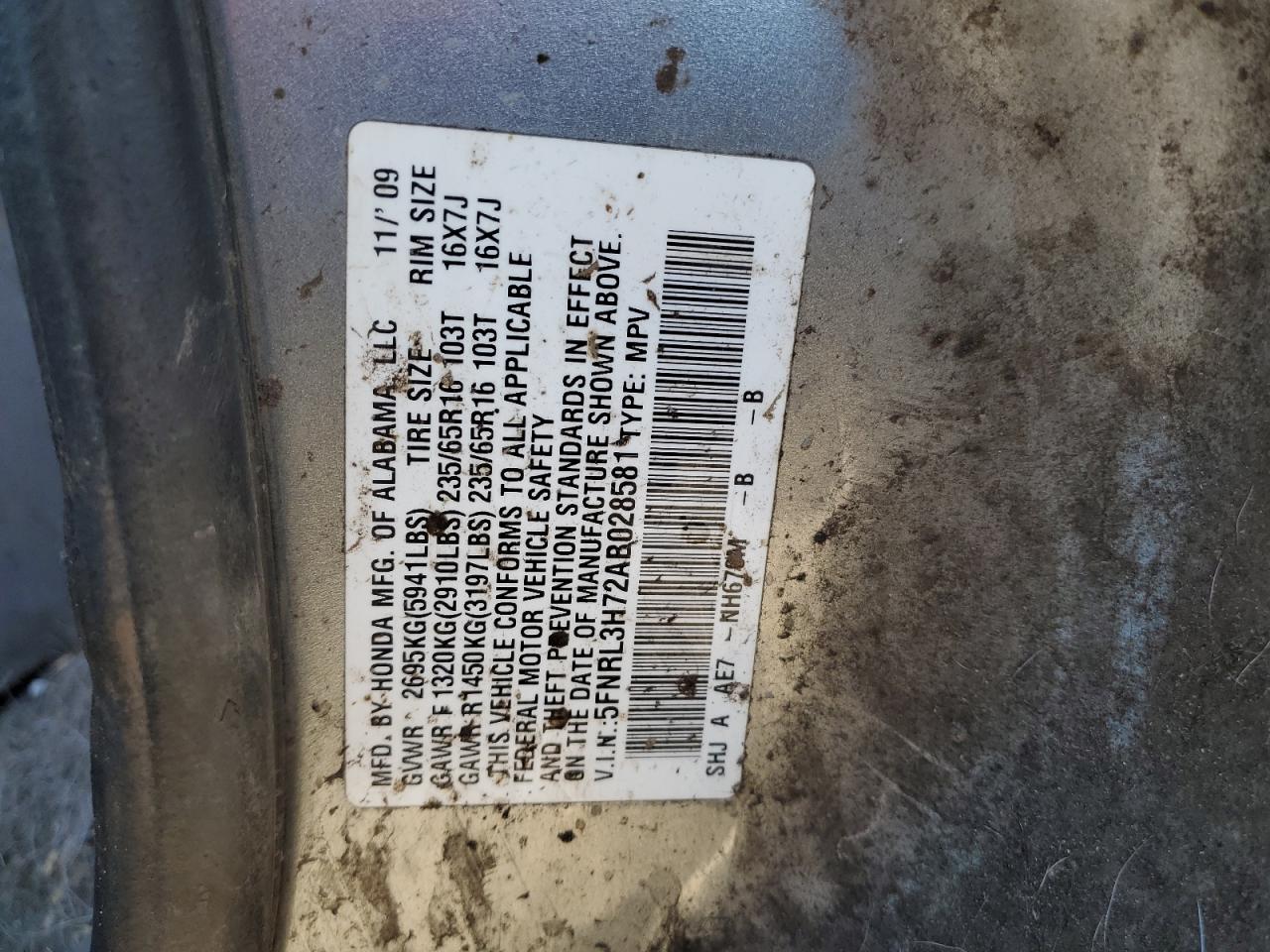 2010 Honda Odyssey Exl VIN: 5FNRL3H72AB028581 Lot: 57444874