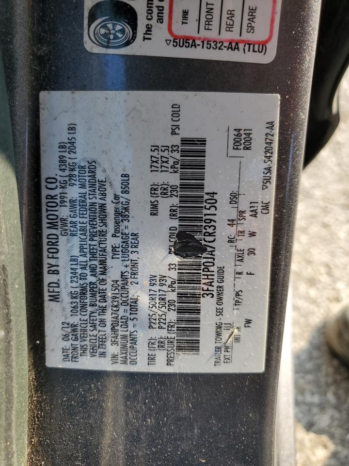 2012 Ford Fusion Sel VIN: 3FAHP0JA7CR391504 Lot: 60248814