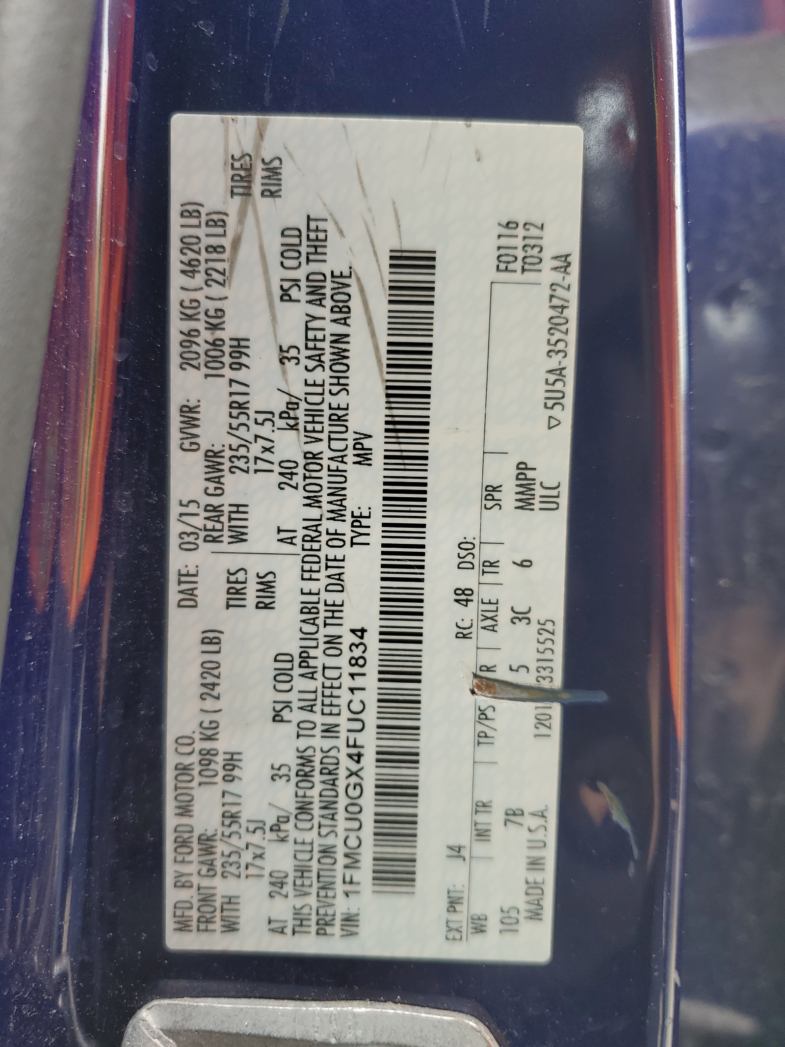 1FMCU0GX4FUC11834 2015 Ford Escape Se