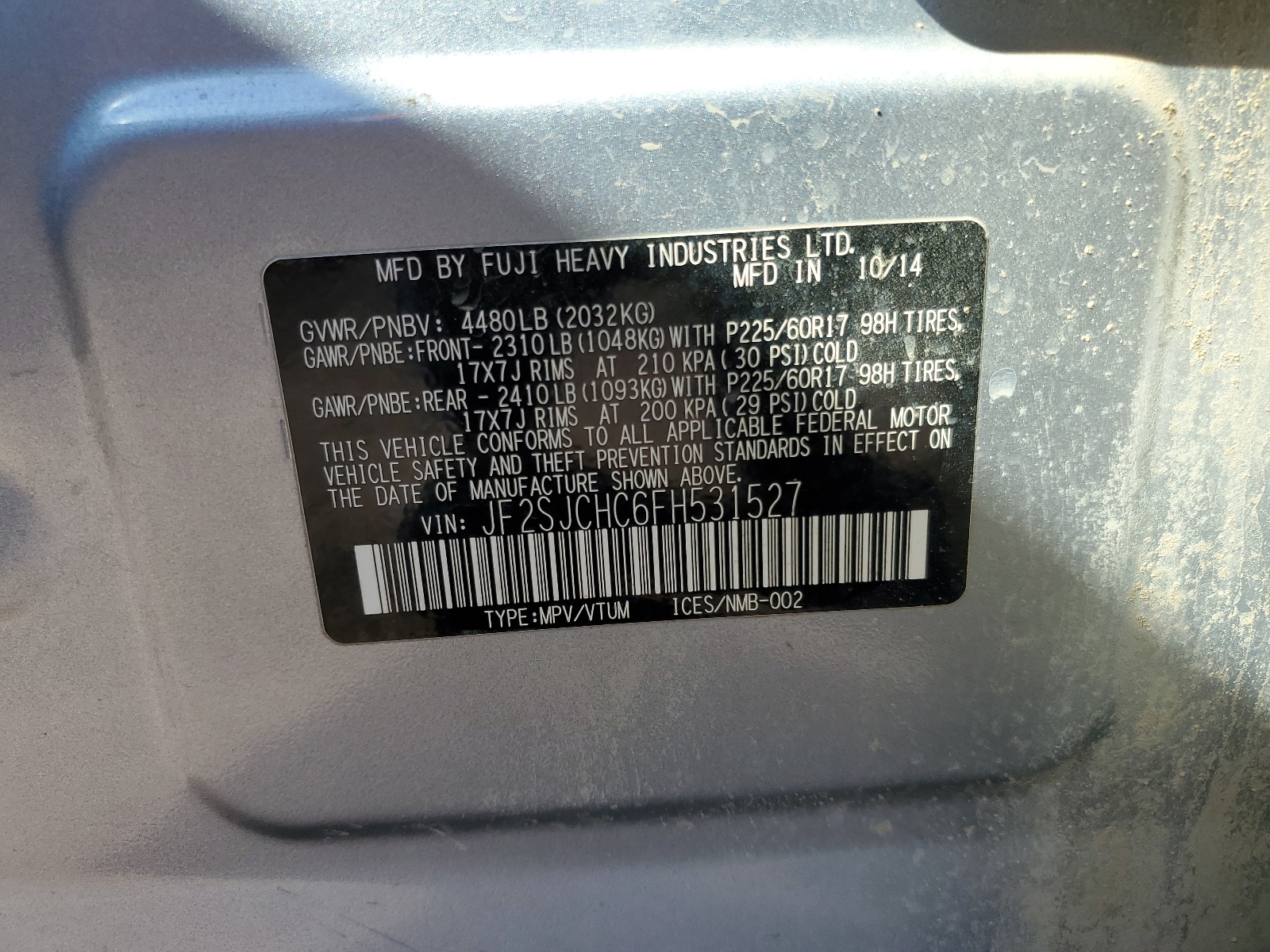 JF2SJCHC6FH531527 2015 Subaru Forester 2.5I Limited