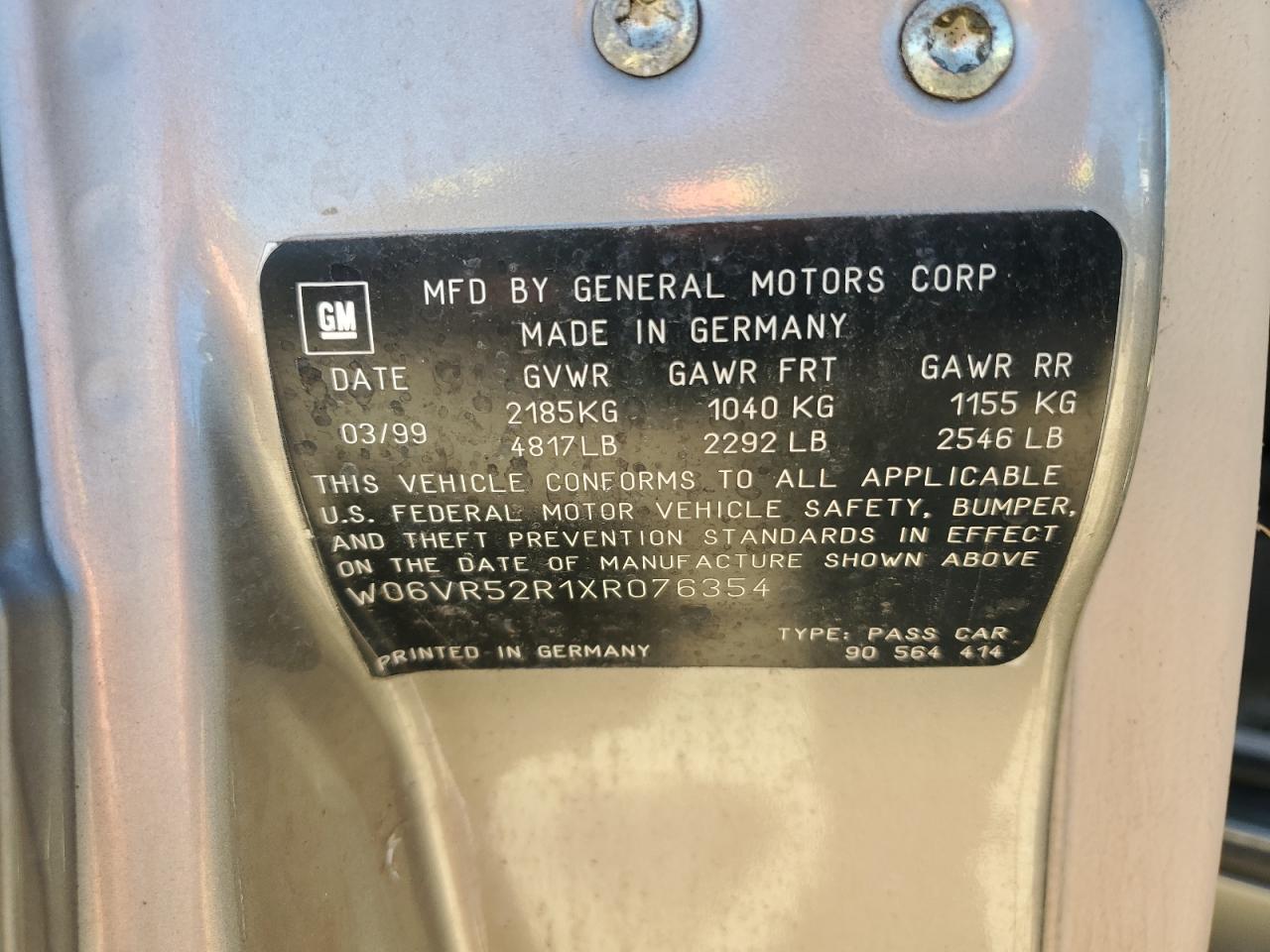 2000 Cadillac Catera VIN: W06VR54R1YR058211 Lot: 57942804