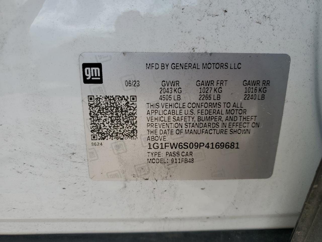 1G1FW6S09P4169681 2023 Chevrolet Bolt Ev 1Lt