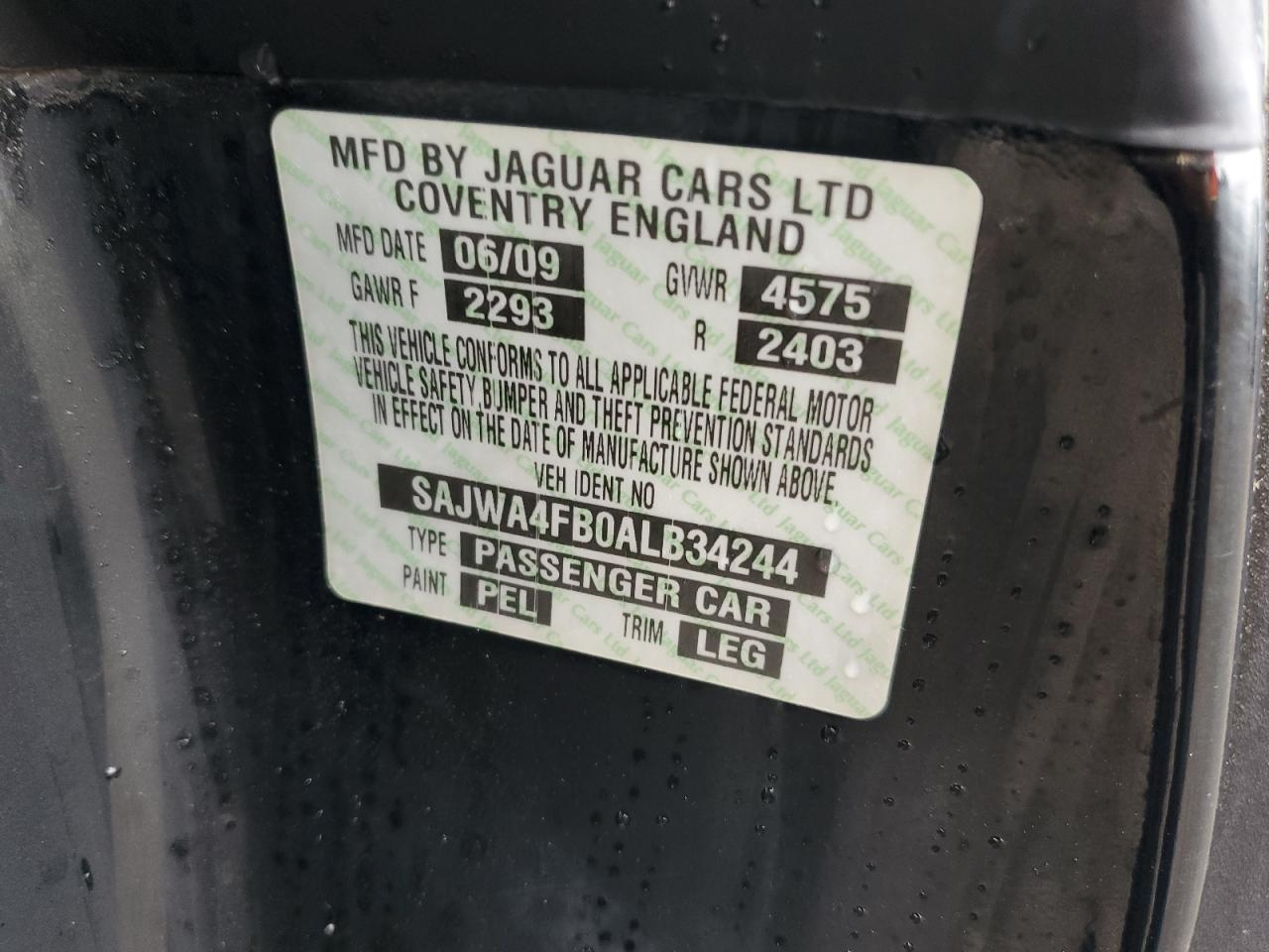 2010 Jaguar Xk Portfolio VIN: SAJWA4FB0ALB34244 Lot: 59738484