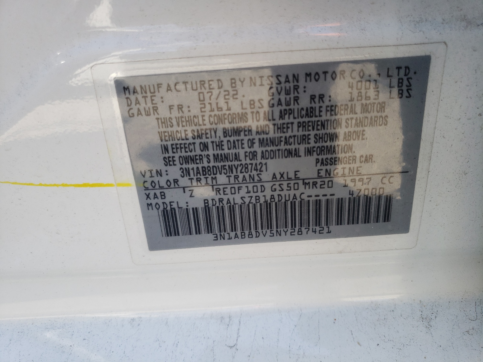 3N1AB8DV5NY287421 2022 Nissan Sentra Sr