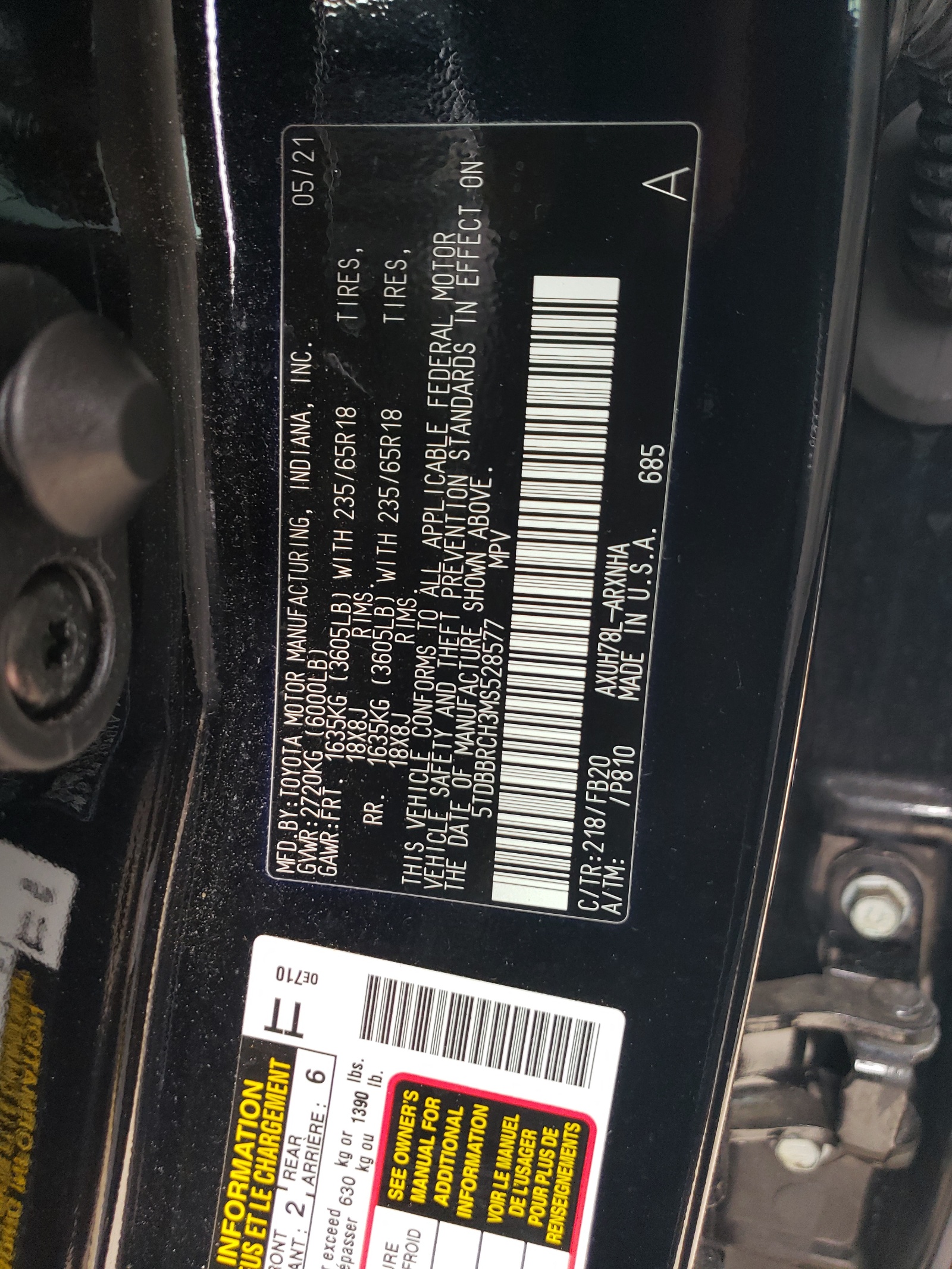 5TDBBRCH3MS528577 2021 Toyota Highlander Hybrid Le