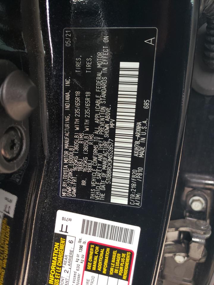 2021 Toyota Highlander Hybrid Le VIN: 5TDBBRCH3MS528577 Lot: 61055124