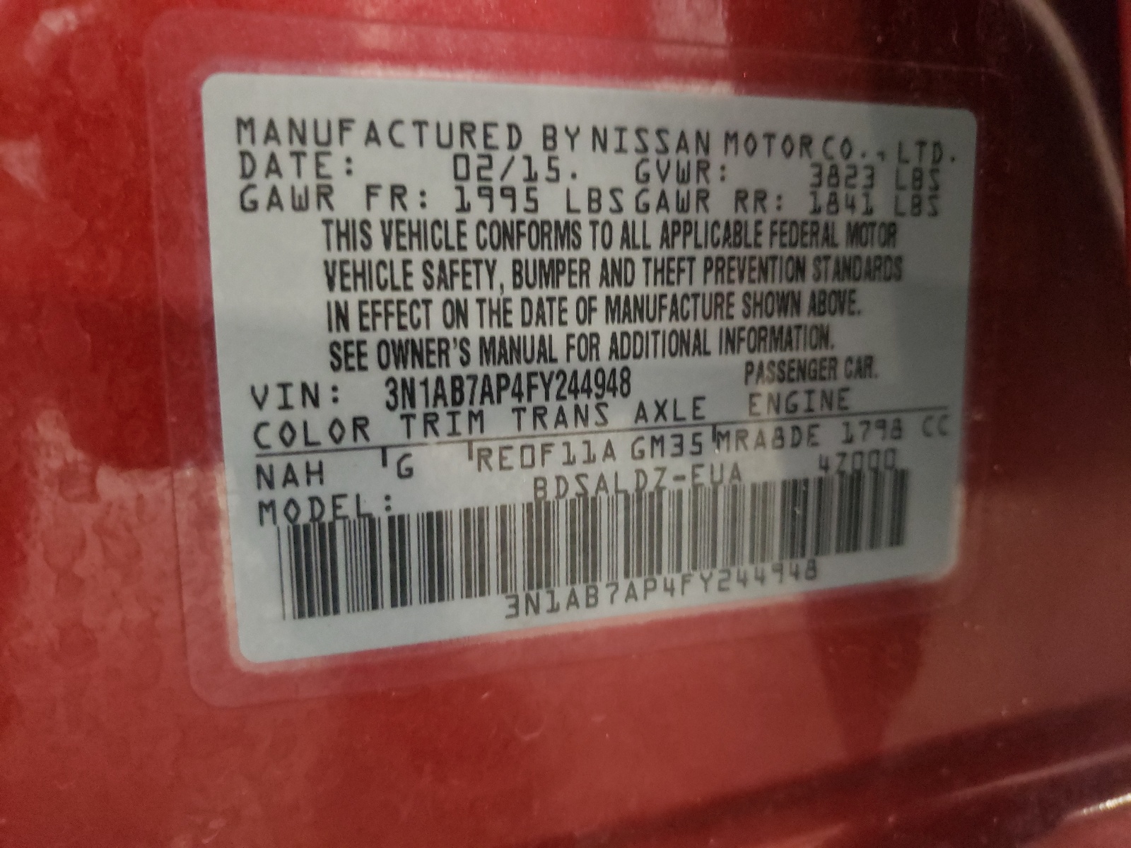 3N1AB7AP4FY244948 2015 Nissan Sentra S