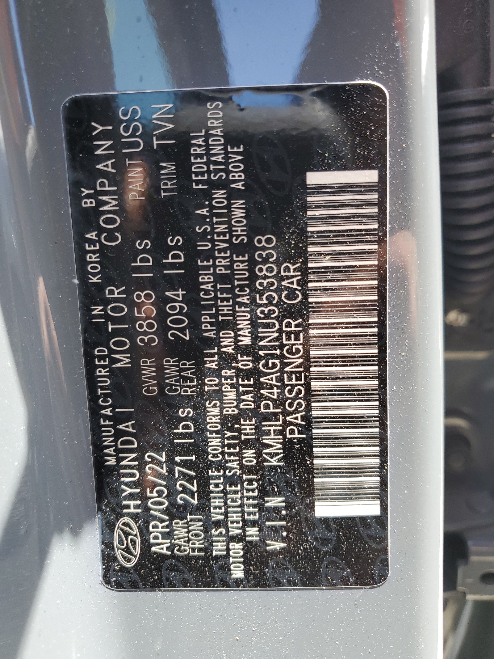 KMHLP4AG1NU353838 2022 Hyundai Elantra Limited