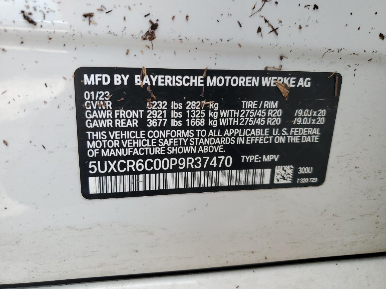 2023 BMW X5 xDrive40I VIN: 5UXCR6C00P9R37470 Lot: 60488274