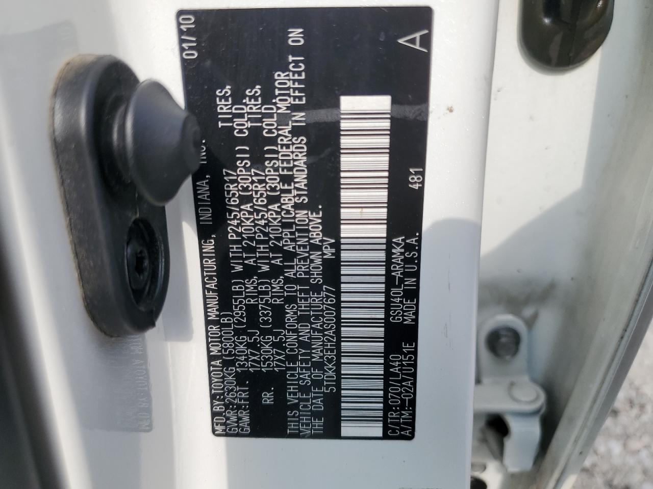 2010 Toyota Highlander Se VIN: 5TDKK3EH2AS007677 Lot: 58929534