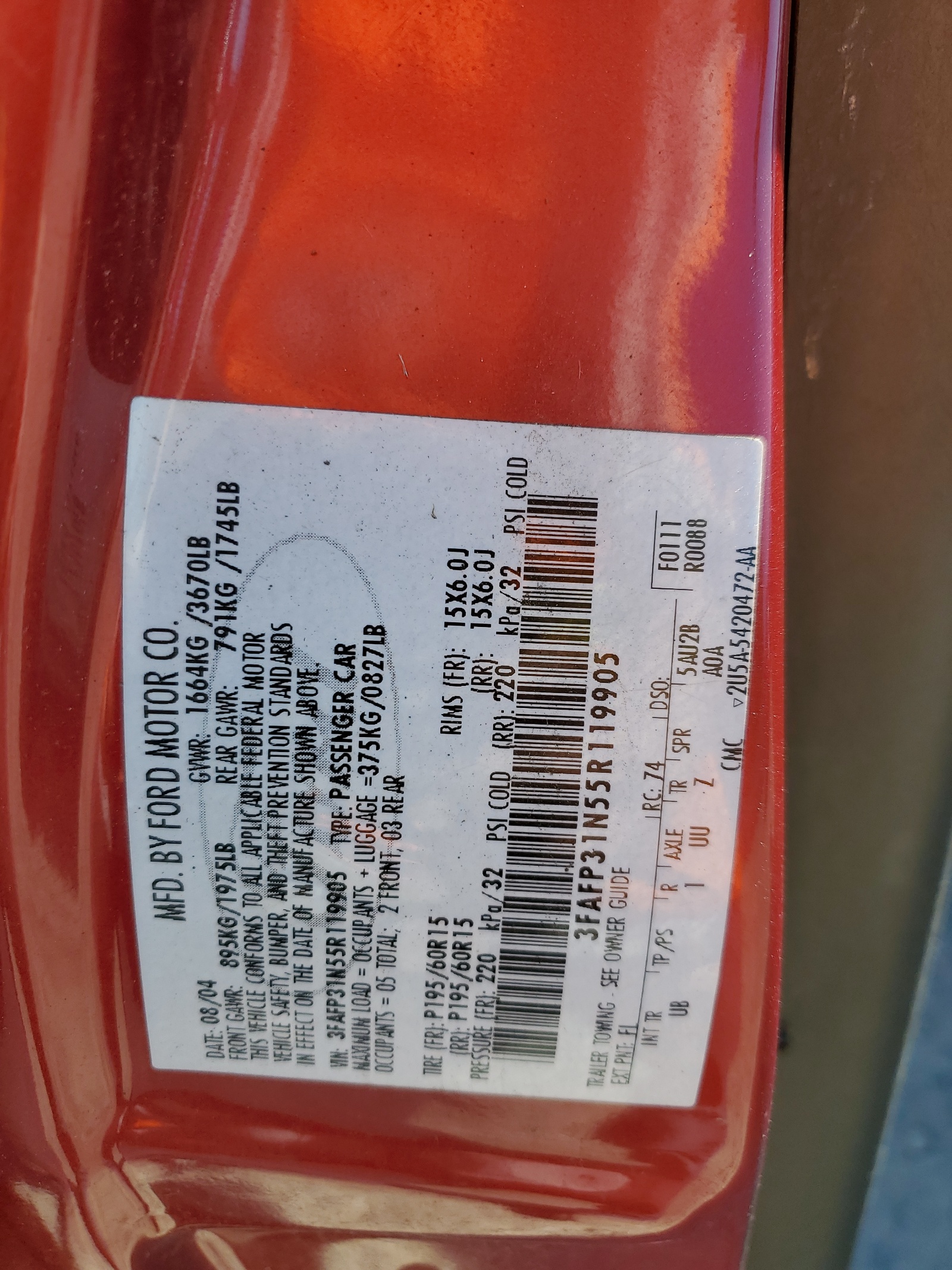 3FAFP31N55R119905 2005 Ford Focus Zx3