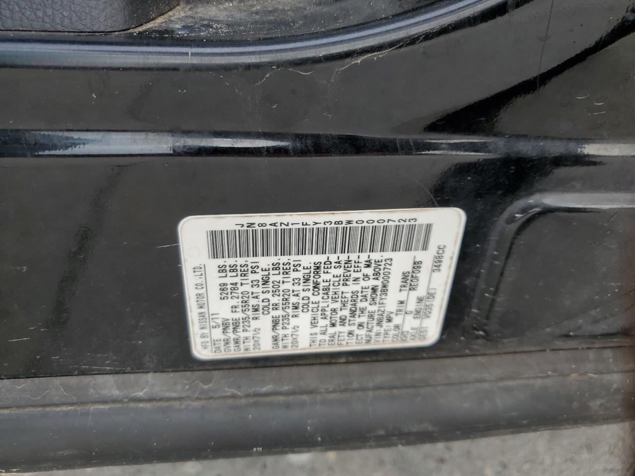 2011 Nissan Murano Crosscabriolet VIN: JN8AZ1FY3BW000723 Lot: 73407764