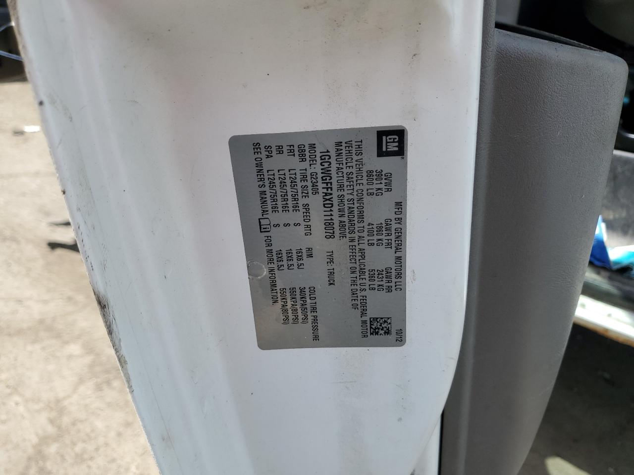 2013 Chevrolet Express G2500 VIN: 1GCWGFFAXD1118078 Lot: 60712944