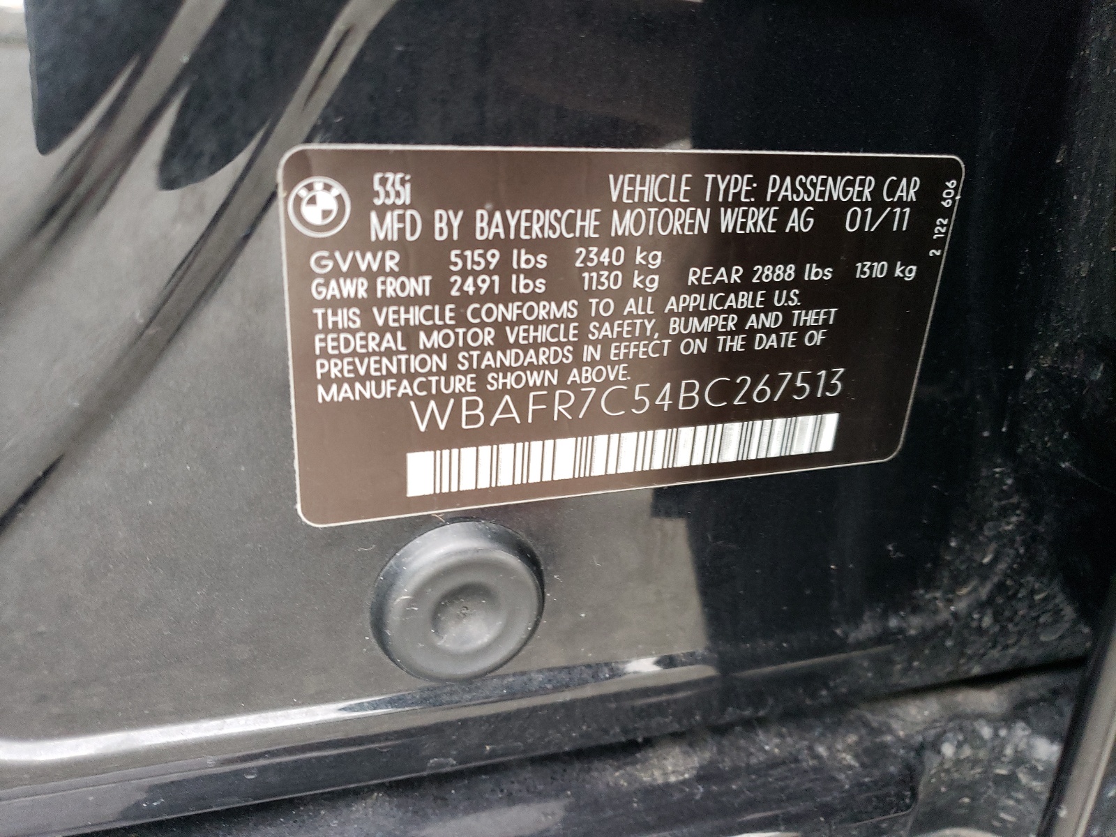 WBAFR7C54BC267513 2011 BMW 535 I