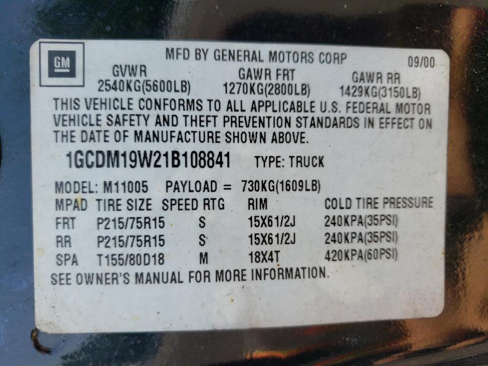 1GCDM19W21B108841 2001 Chevrolet Astro