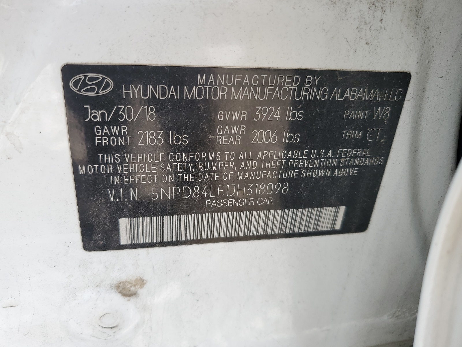 5NPD84LF1JH318098 2018 Hyundai Elantra Sel