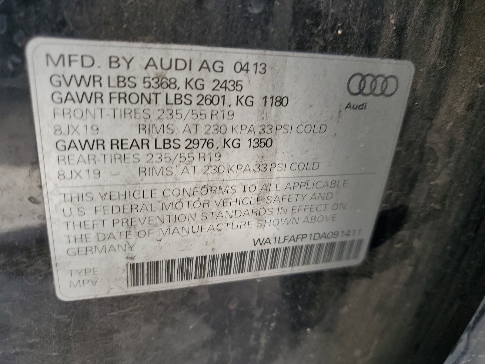 WA1LFAFP1DA091411 2013 Audi Q5 Premium Plus