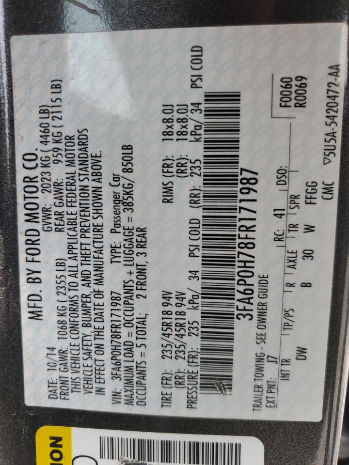 2015 Ford Fusion Se VIN: 3FA6P0H78FR171987 Lot: 60652134