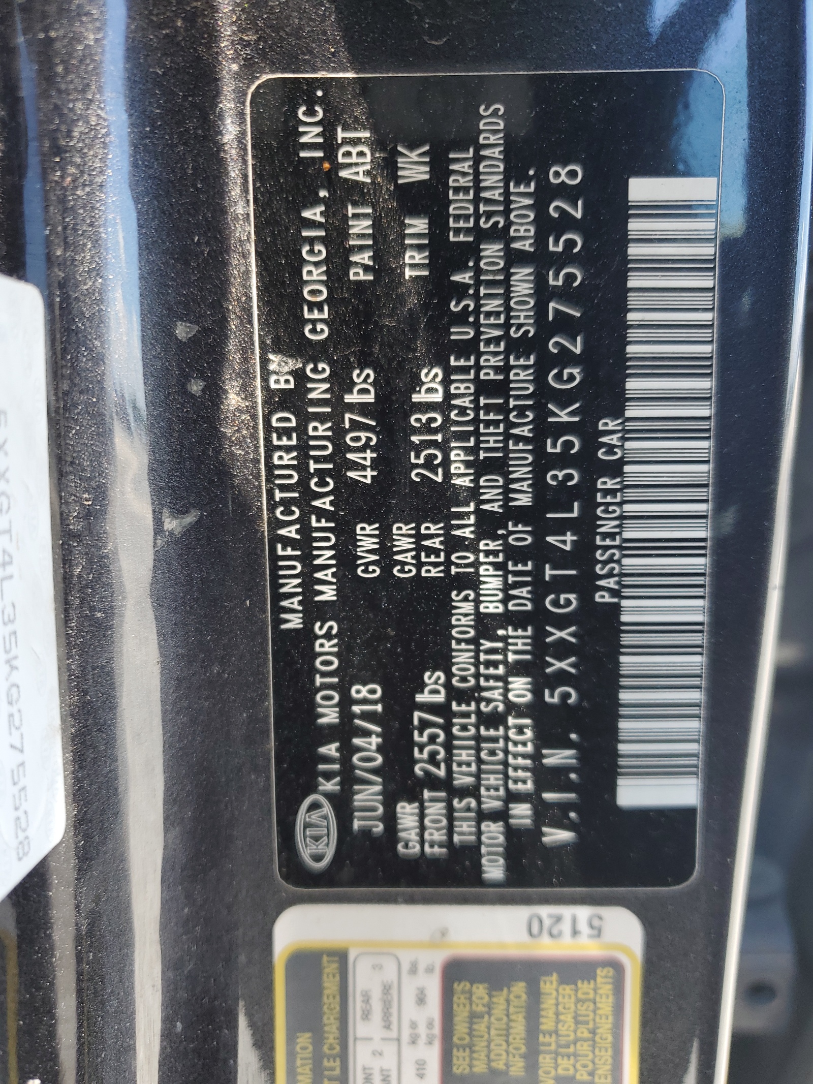 5XXGT4L35KG275528 2019 Kia Optima Lx