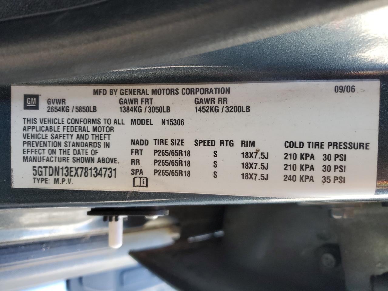 2007 Hummer H3 VIN: 5GTDN13EX78134731 Lot: 58642464